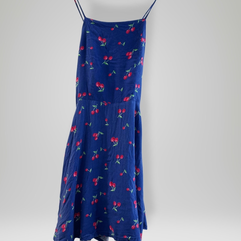 Blue Cherry Pattern Mini Dress